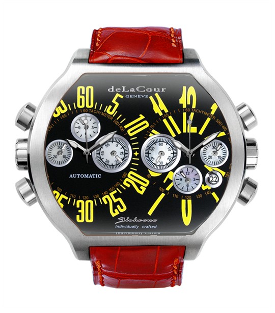 Replica DeLaCour BiChrono S2 Steel Black and Yellow WAST2129-0980 Replica Watch